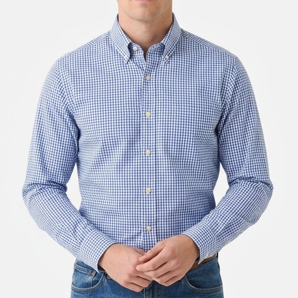 Peter Millar Button Down Shirt Blue Gingham Check Men’s Medium Cotton